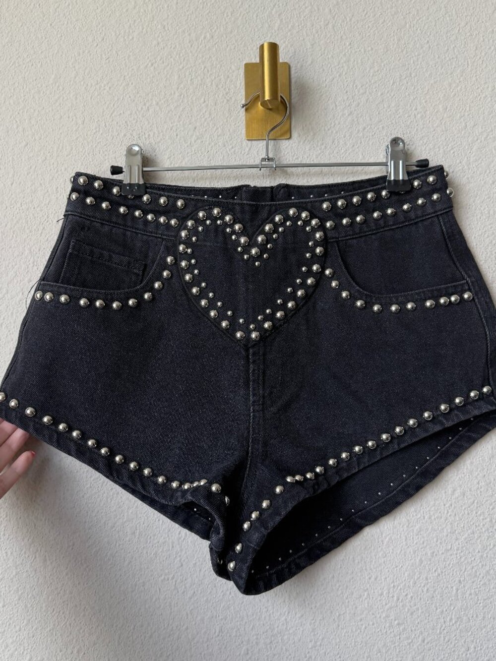 Nasty Gal Matching Set Studded Hearts Denim Jacket & Shorts NWT - Picture 6 of 9